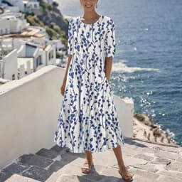 FallStil® - Küstenblaues Botanik-Midikleid
